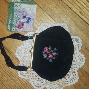 Old Victorian purse with  Floral Point de Beauvais embroidery Vintage FINAL